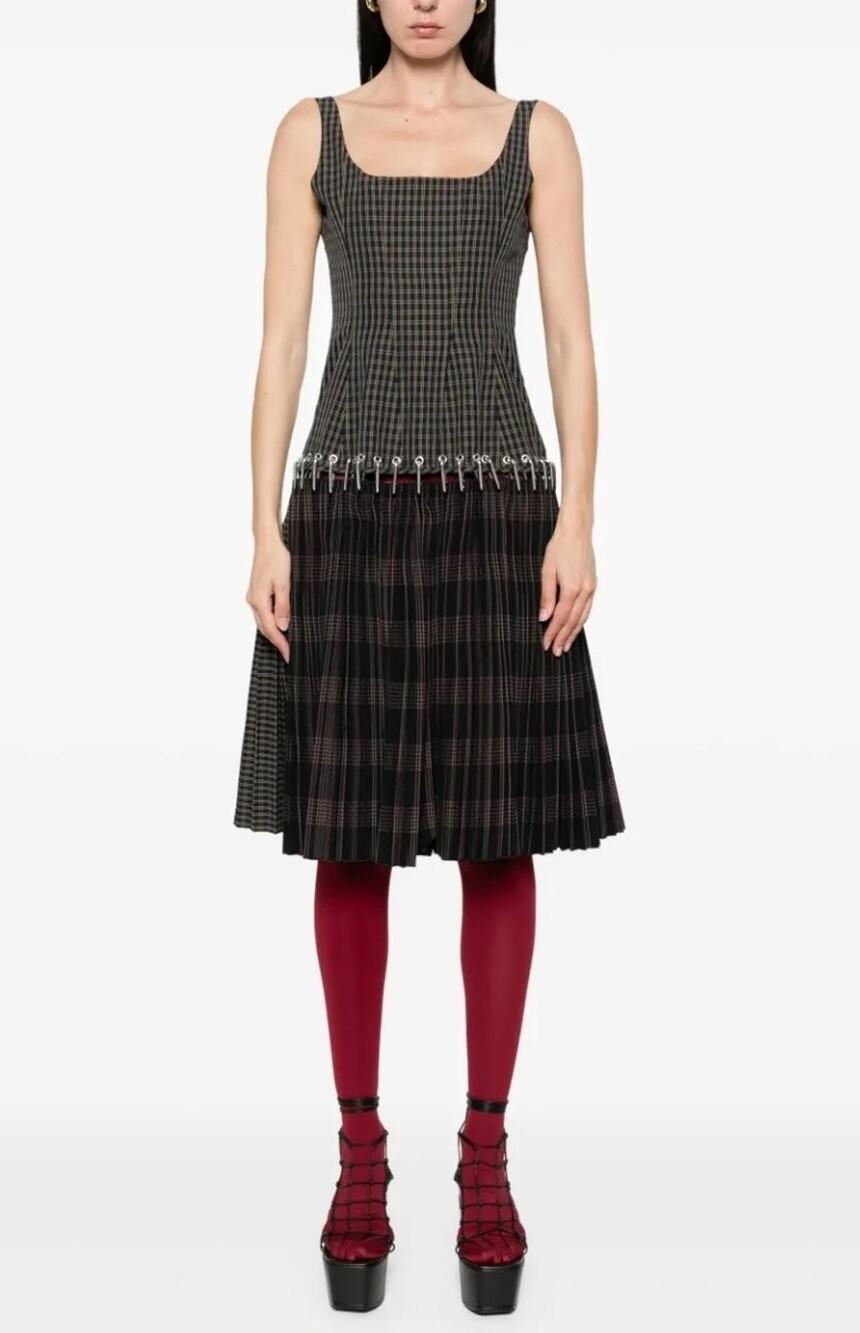 NWT $2794 Chopova Lowena SS25 Tartan Afly Deco Carabiner Cotton Corset Dress